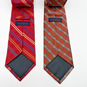 Lot of 2 Rooster Men's Neck Ties Red Stripes Repp Colorful‎ Both 100% Silk